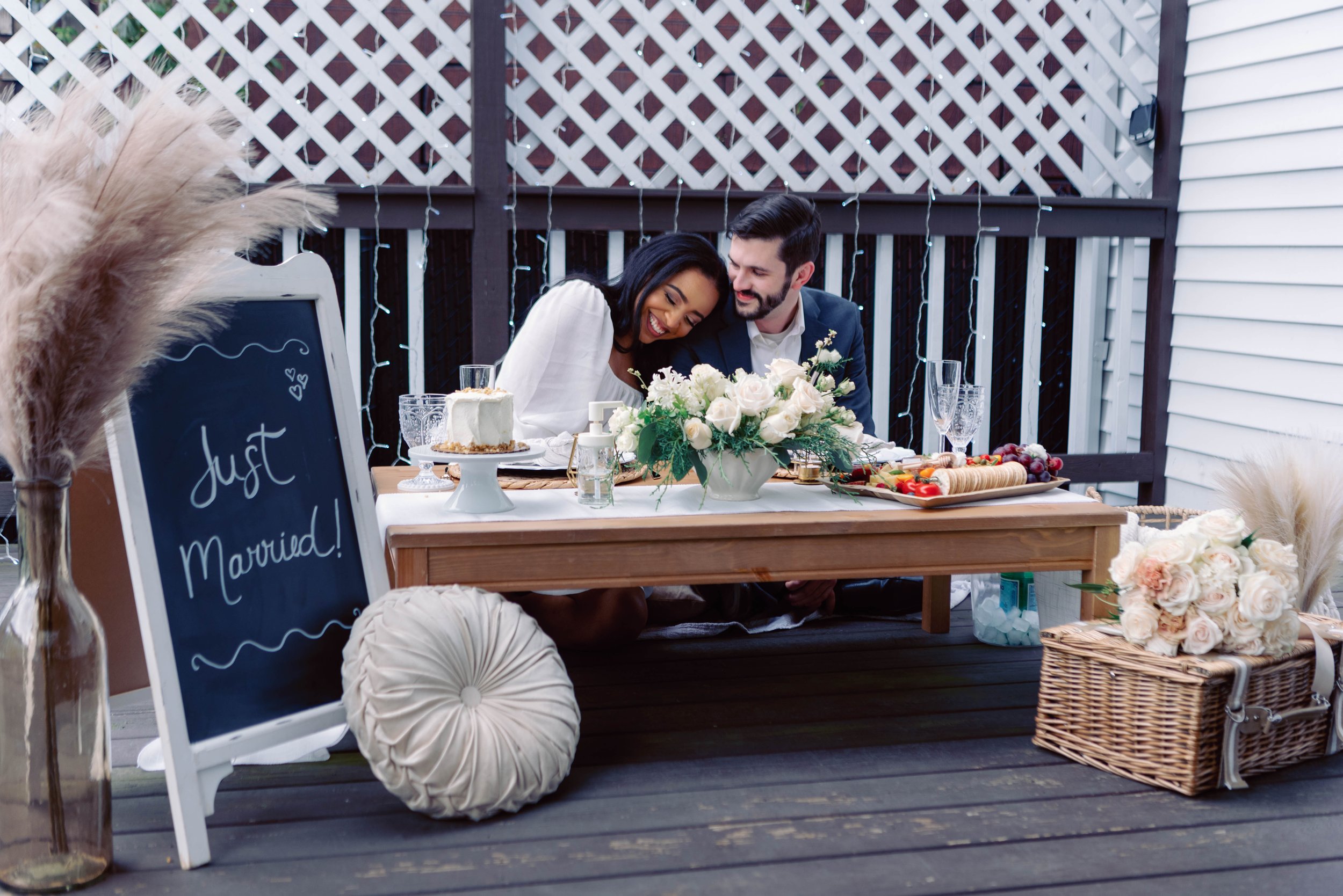 Boston Elopement: couple's private picnic at their airbnb. Luxury picnics are an amazing addition to your elopement day. Whether it's just you two or a small dinner from friends and family...a beautiful, customizable option. Let's plan your picnic!